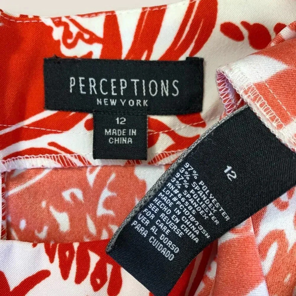 Perceptions New York Paisley Sleeveless Shift Tank Dress Stretchy Size 12 Coral - Picture 14 of 14